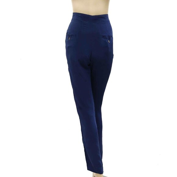 Isabel Marant Etoile Navy Tapered Pants Silk High Waisted Solid Pocket L - Picture 3 of 5